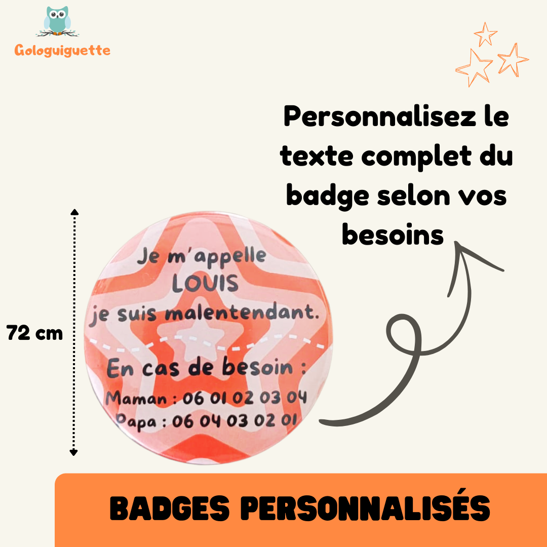 Badges personnalisées alerte enfant